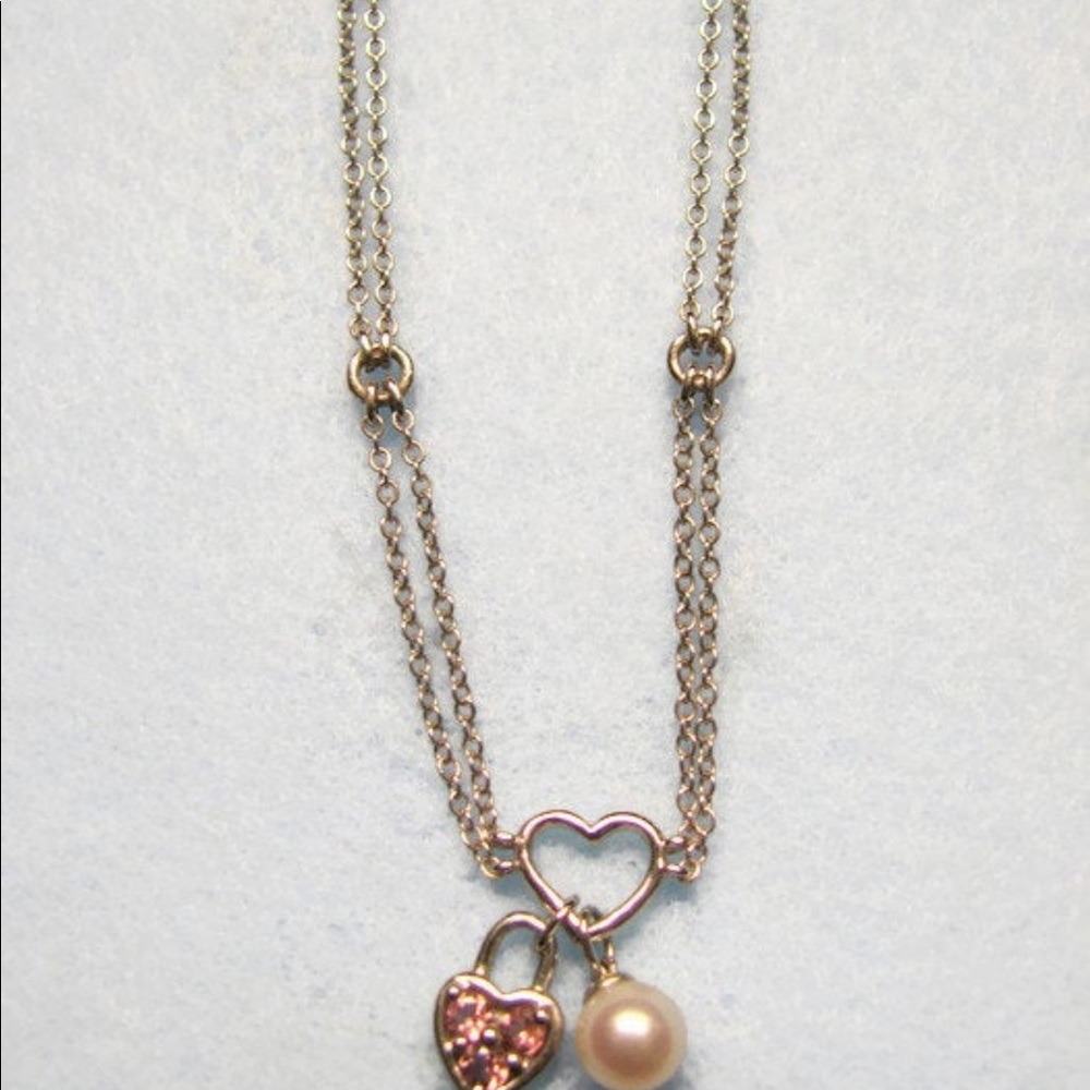 Vintage 14K WHITE GOLD heart necklace with pink tourmaline and pearl - Picture 3 of 6